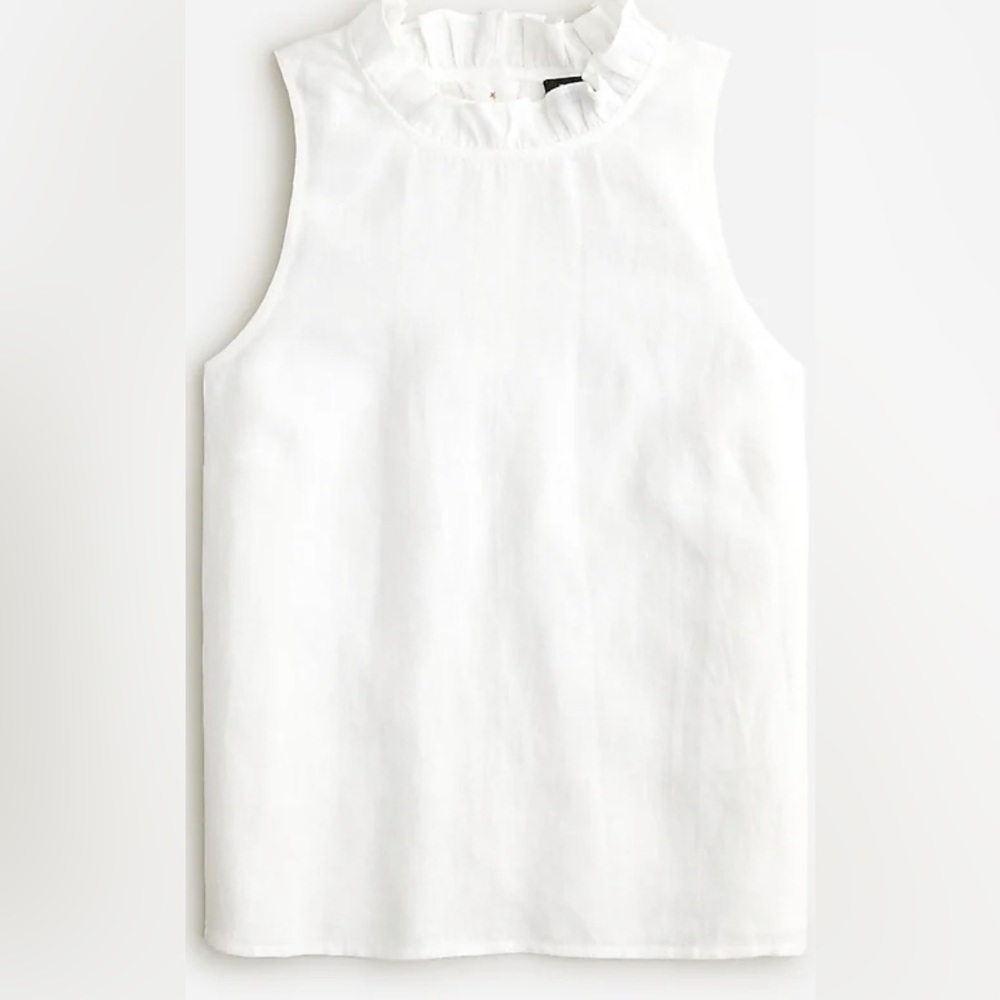 NWT white sleeveless ruffle top in linen by J. Crew